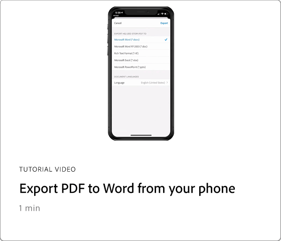 Export PDF zu Word auf dem Smartphone.