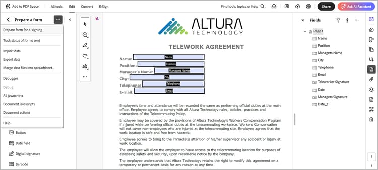 Formular für elektronische Signatur vorbereiten