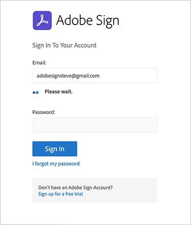 Screenshot des Anmeldebildschirms von Acrobat Sign