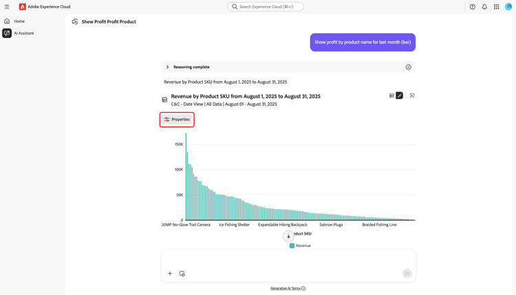 Ein Balkendiagramm wird im KI-Assistenten angezeigt