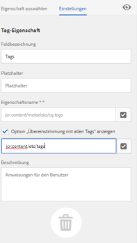 Typische Einstellungen des Tag-Prädikats