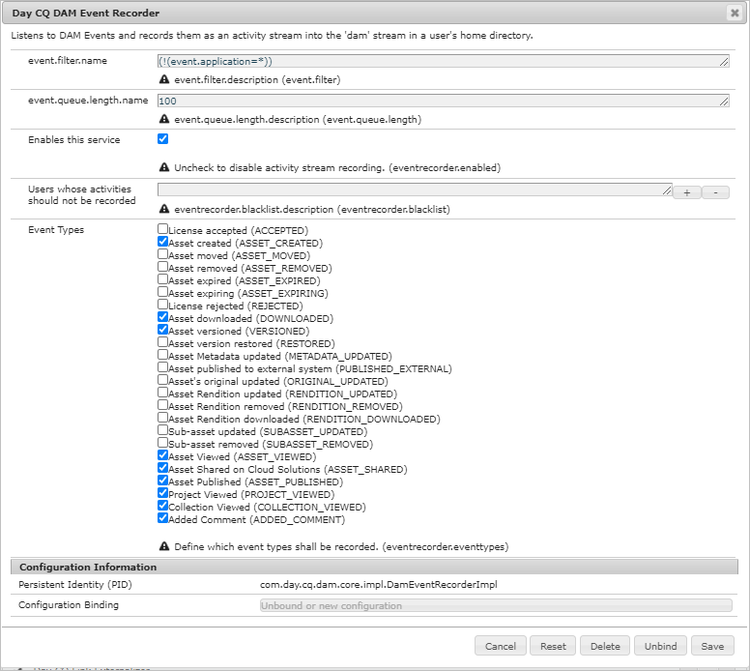 Aktivieren des Asset-Reportings in der Web-Konsole