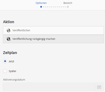Aktion zum Rückgängigmachen der Veröffentlichung