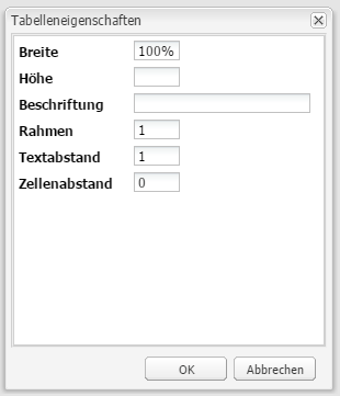 Dialogfeld „Tabelleneigenschaften“