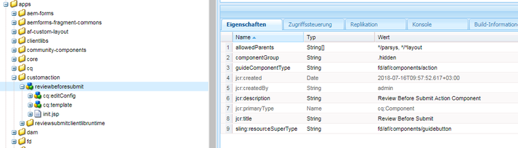 Hierarchie der Knoten zur Anpassung der Symbolleiste