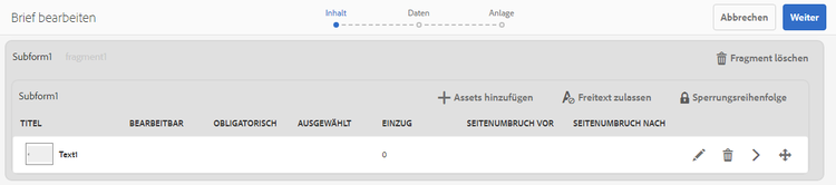 Eingefügte Datenmodule und Layout-Fragmente