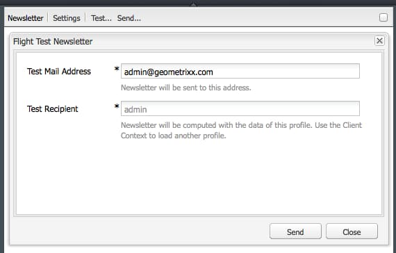 Einstellungen zum Testen eines Newsletters