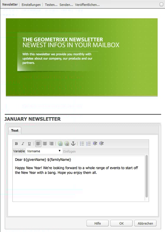 Bearbeiten von Newsletter-Inhalten