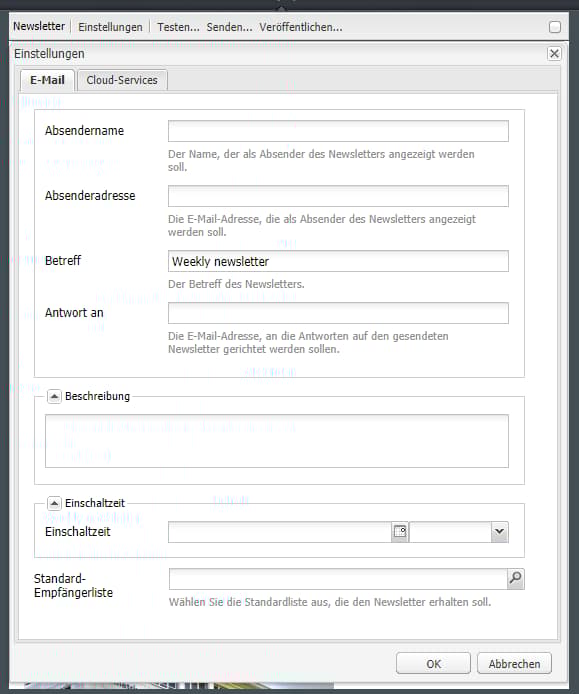 Bearbeiten von Newsletter-Einstellungen