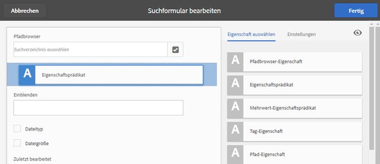 Auswählen und Verschieben eines Prädikats, um die Suchfilter anzupassen