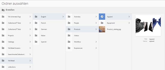 Auswahl eines Ordners, auf den ein Metadatenschema angewendet werden soll