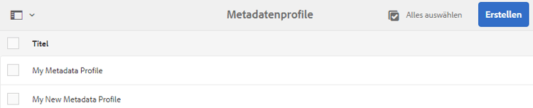 Eine Kopie des auf der Seite „Metadatenprofile“ hinzugefügten Metadatenprofils