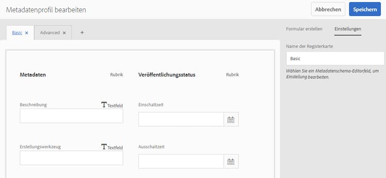 Bearbeiten eines Metadatenformulars