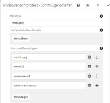 Konfiguration zum Überspringen der Verarbeitung von Miniaturansichten für ein Bildformat