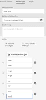 Auswahlmöglichkeiten hinzufügen