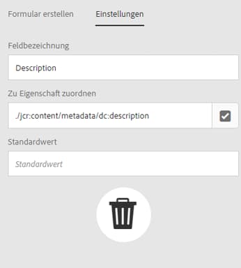 Festlegen einer Komponente im Metadatenprofil