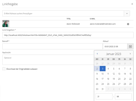 Ablaufdatum des freigegebenen Links festlegen