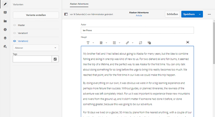 Bearbeiten einer Variante