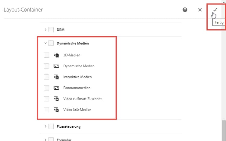 Liste der Dynamic Media-Komponenten