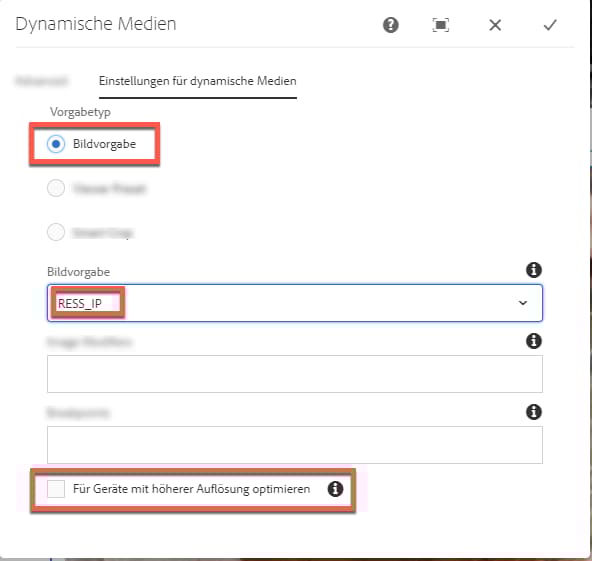 DPR-Einstellung für Bildvorgabe