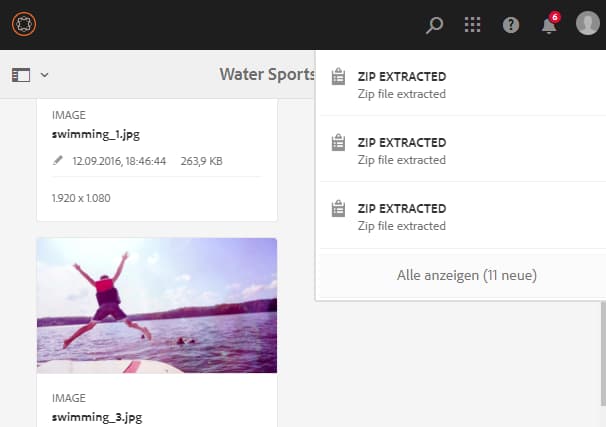 Benachrichtigung über die ZIP-Dateiextraktion