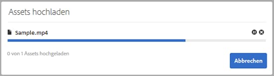 Fortschrittsleiste für das Hochladen von Assets