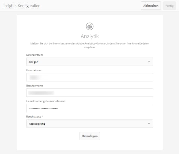 Konfigurieren von Adobe Analytics für Asset Insights in Experience Manager