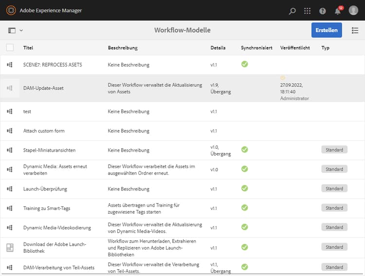 Einige der standardmäßigen Workflows