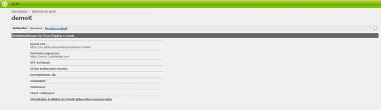 Darstellung der für den Smart-Tagging-Service erstellten Einstellungen