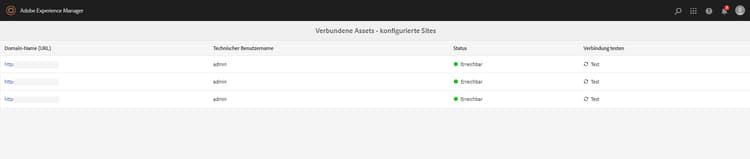 Verbindungstest für konfigurierte Connected Assets Sites