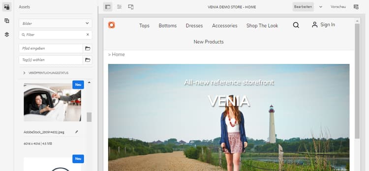 Storefront mit konfiguriertem Venia-Design