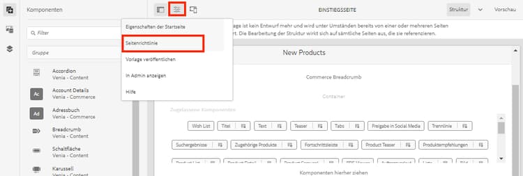 Menüelement „Seitenrichtlinie“