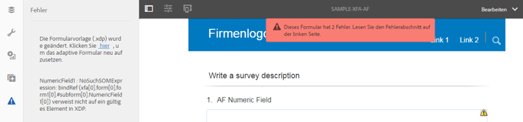 Symbol, das angibt, dass das adaptive Formular nicht mehr mit der XDP-Datei synchron ist