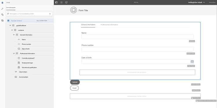 Hinzufügen von Feldern in Vorlagen für adaptive Formulare