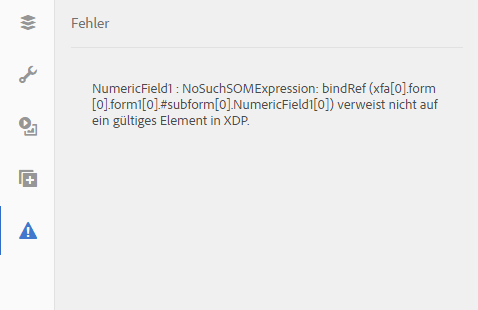 Fehler, der angezeigt wird, wenn Sie ein Element in der XDP-Datei löschen