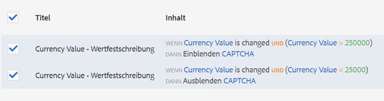 Regeln zum Ein- oder Ausblenden