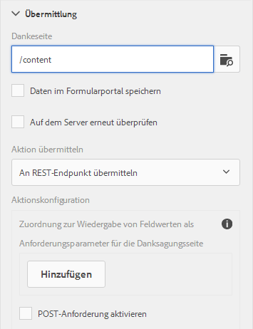 Konfigurieren der Übermittlungsaktion