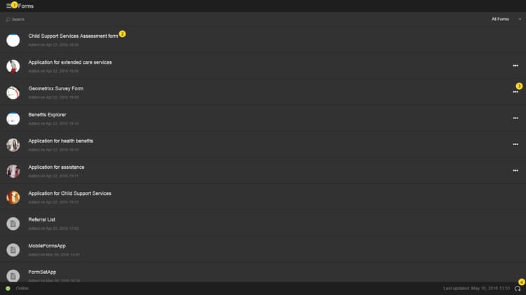 Startbildschirm der Forms-App