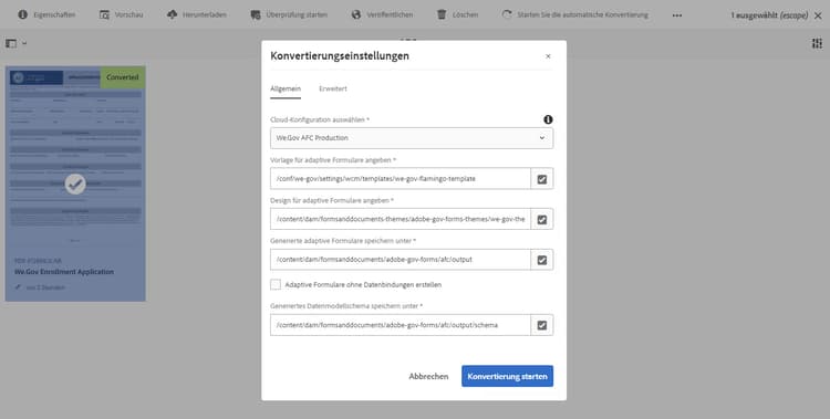 Konvertierungseinstellungen