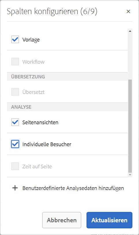 Konfigurieren der Spalten