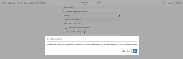 Konfiguration des technischen IMS-Kontos