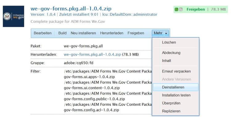 WeGov-Paket deinstallieren
