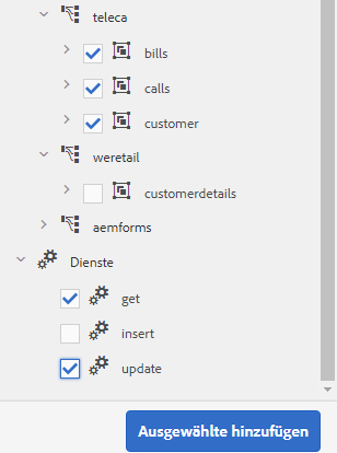 Auswählen von Datenmodellobjekt-Services