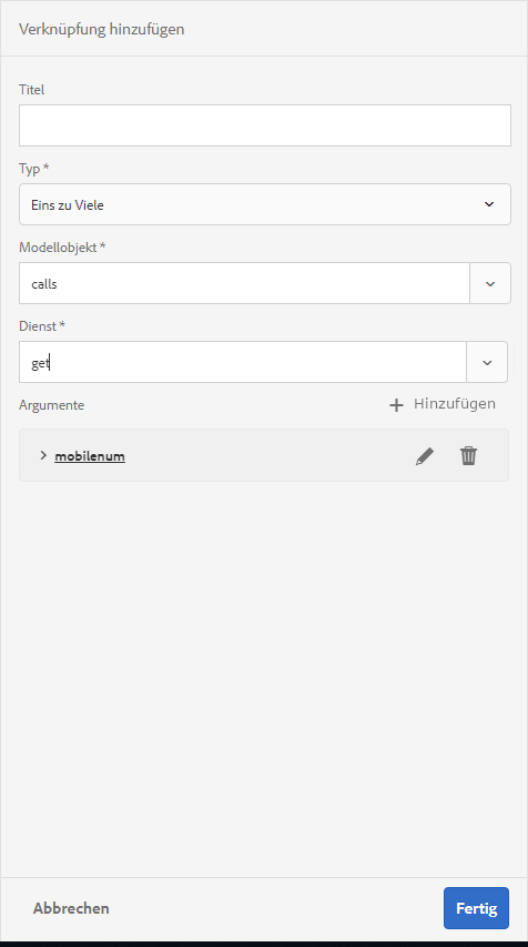 Argumentzuordnung hinzufügen