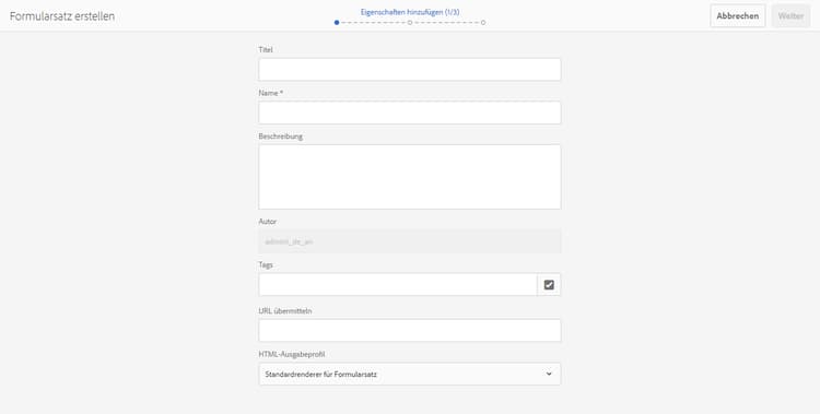 Formularsatz: Eigenschaften hinzufügen