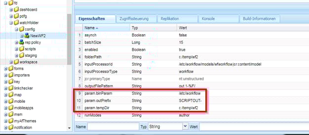 Beispiel: Konfigurationsknoten für überwachten Ordner mit obligatorischen Eigenschaften, einige optionalen Eigenschaften und einigen Konfigurationsparametern