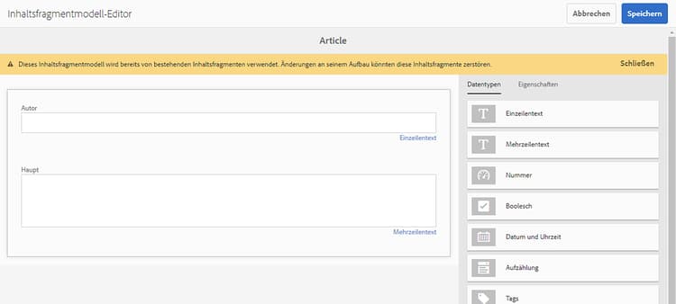 Inhaltsfragmentmodell-Editor