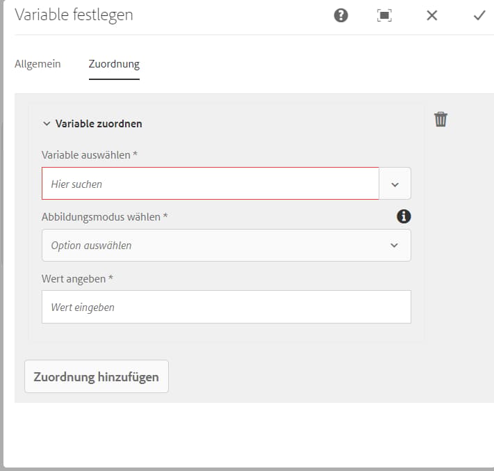 Hinzufügen einer Zuordnung zum Festlegen einer Variablen