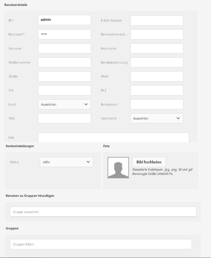 Formular „Benutzerdetails“