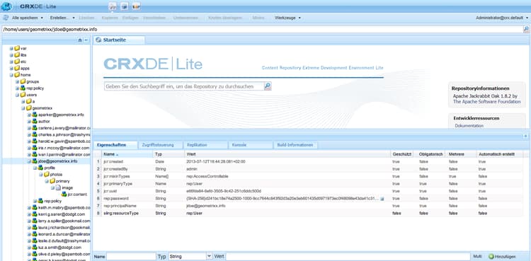 Profile wie in CRXDE angezeigt